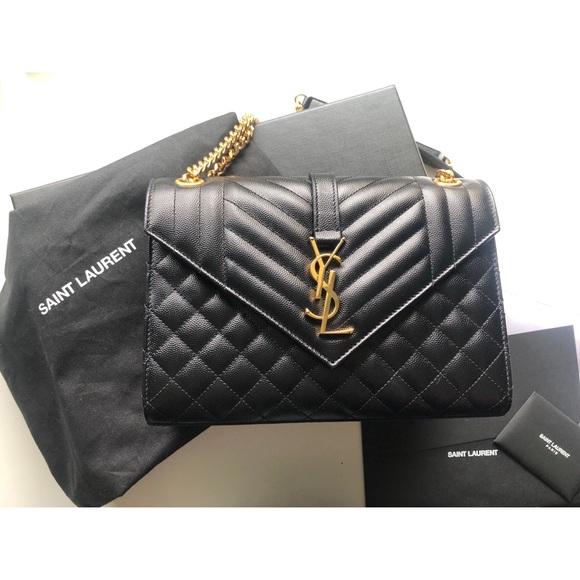 Yves Saint Laurent Handbags - YSL Medium Envelope Bag Black & gold